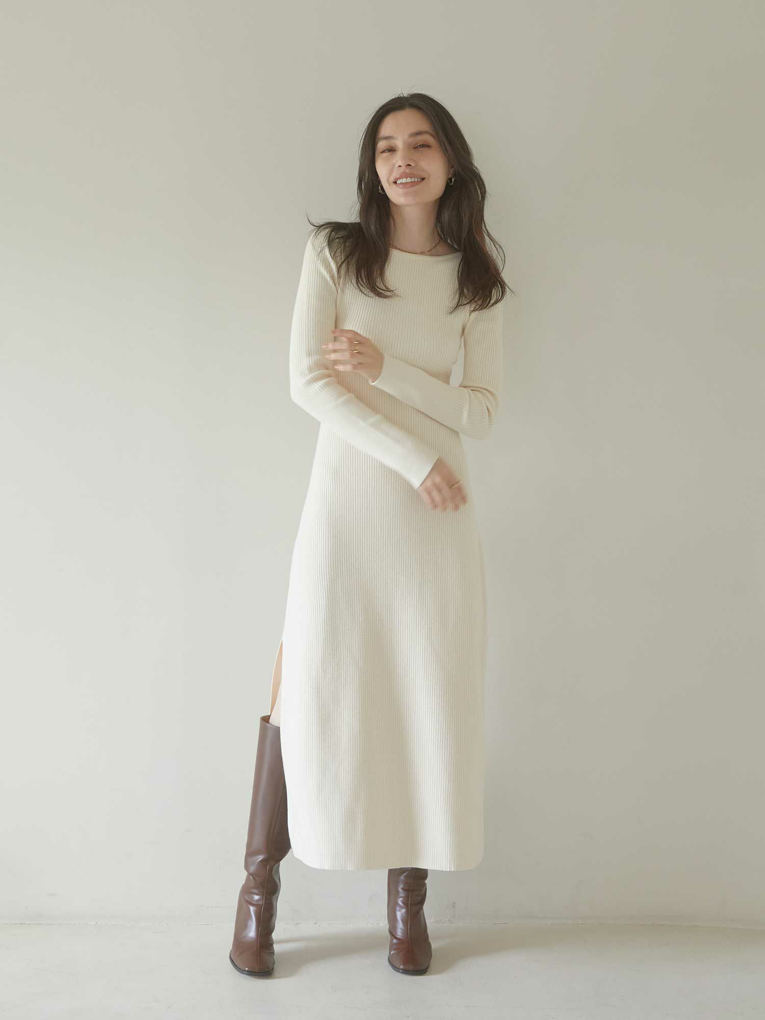 Back open mix knit ワンピース | ACYM ONLINE SHOP