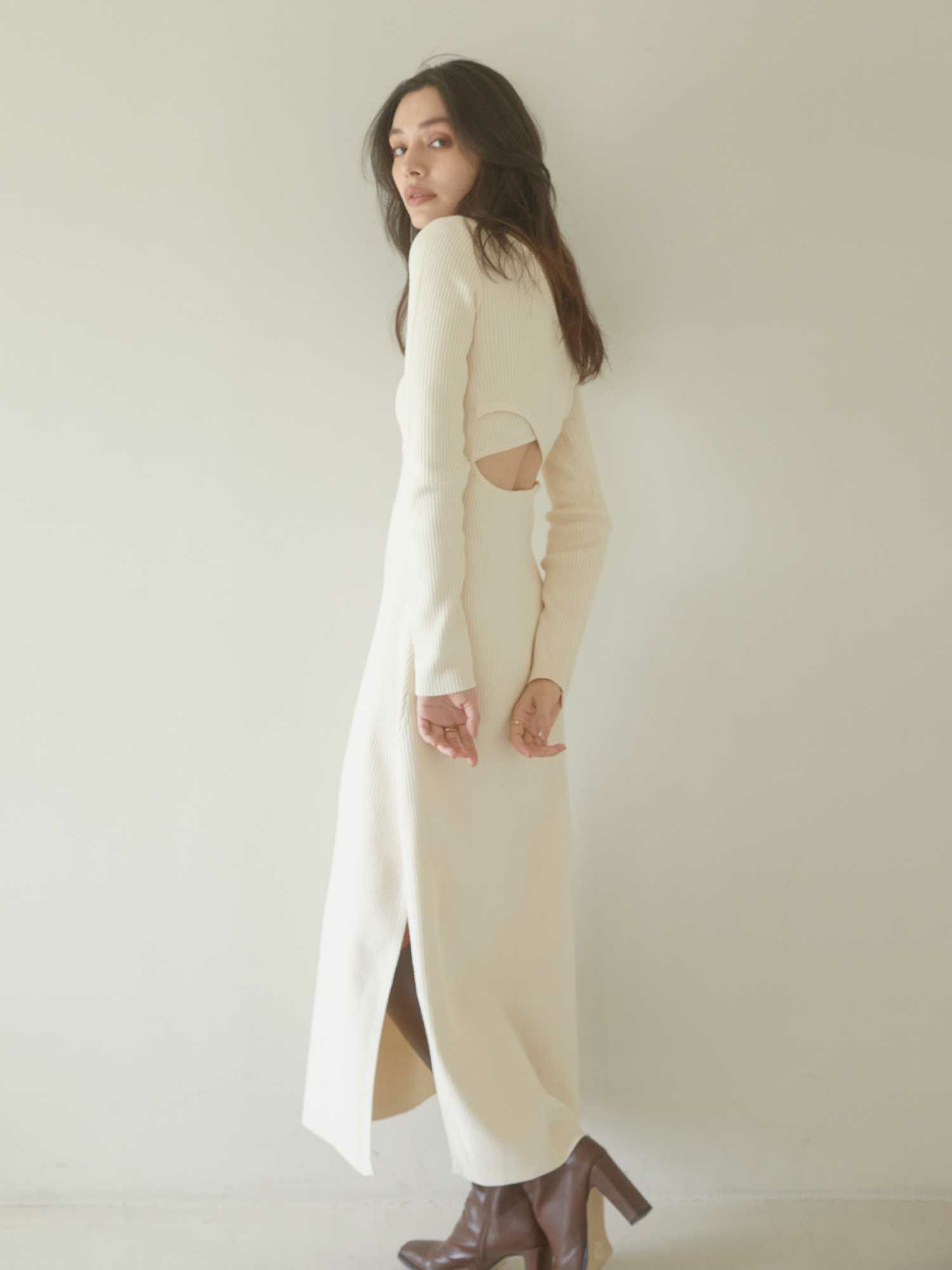 Back open mix knit ワンピース | ACYM ONLINE SHOP