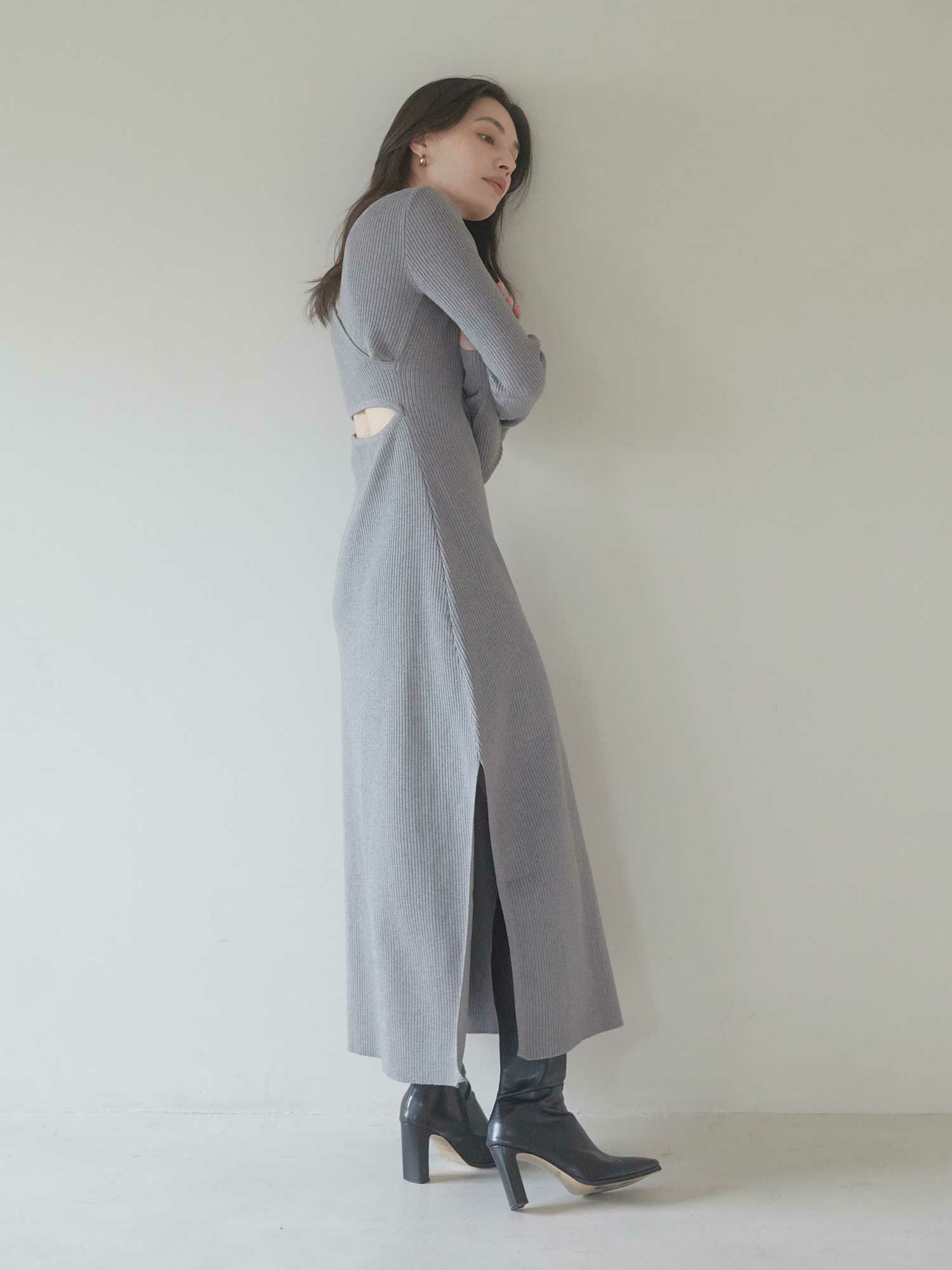 Back open mix knit ワンピース | ACYM ONLINE SHOP