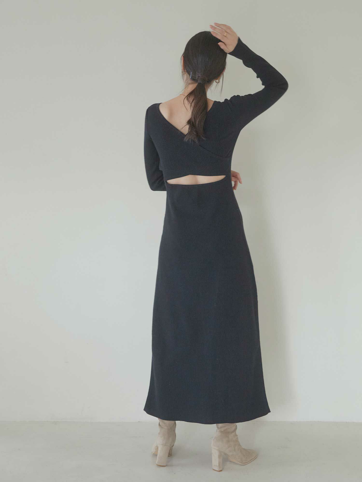 Back open mix knit ワンピース | ACYM ONLINE SHOP