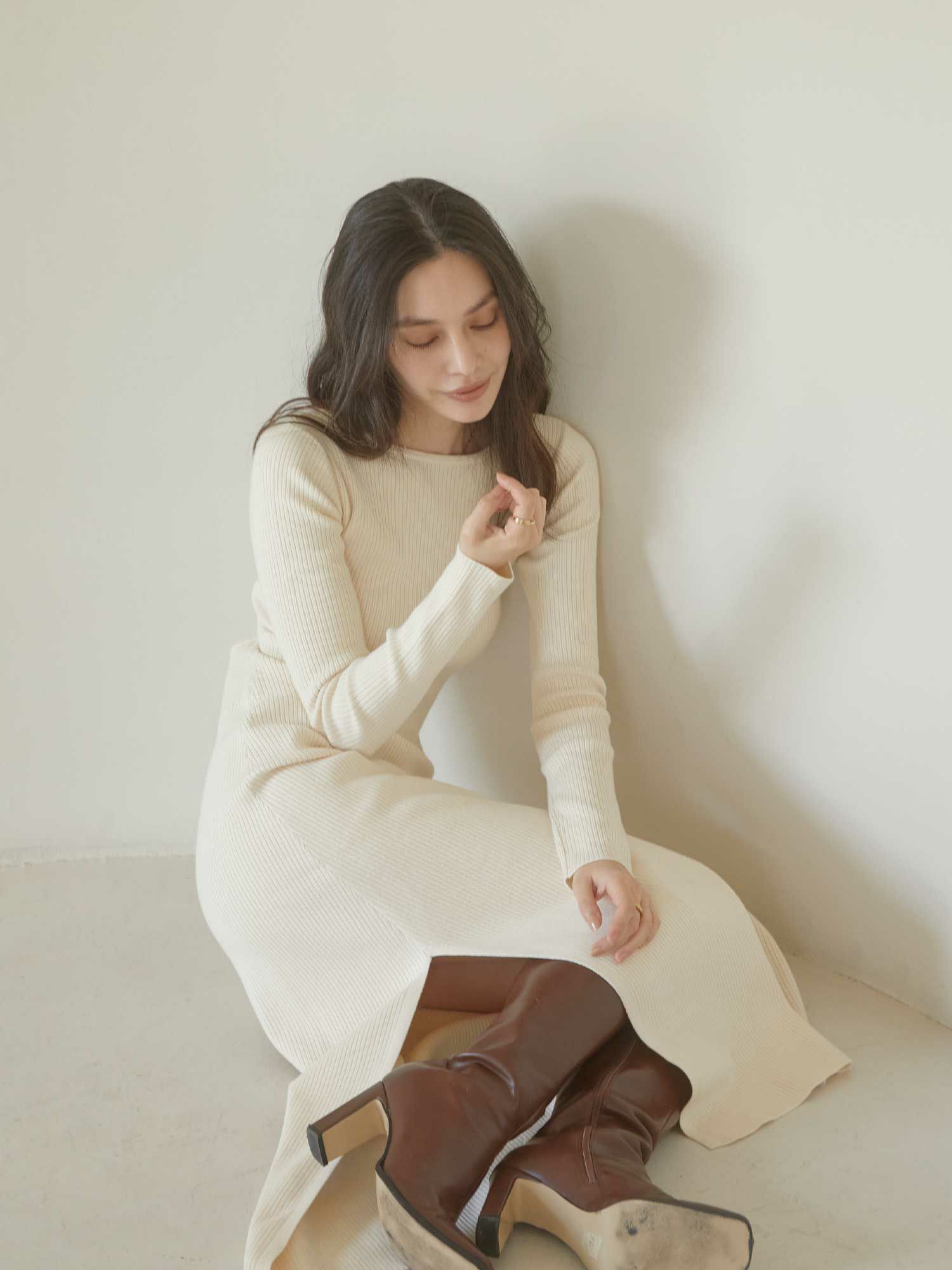 Back open mix knit ワンピース | ACYM ONLINE SHOP