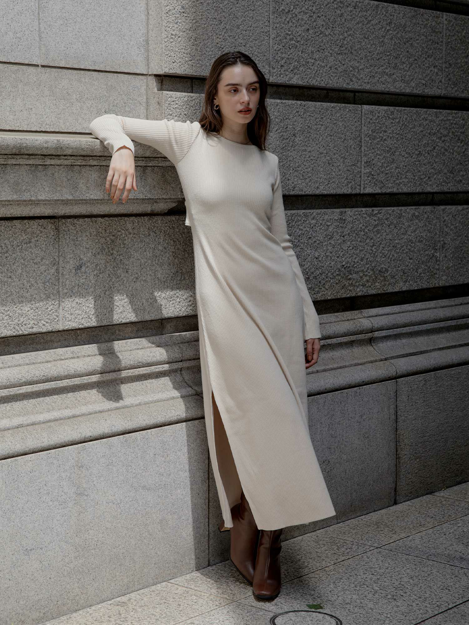 Back open mix knit ワンピース | ACYM ONLINE SHOP