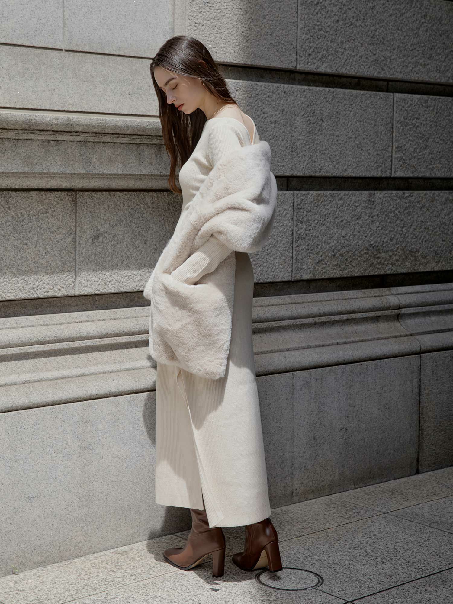 Back open mix knit ワンピース | ACYM ONLINE SHOP