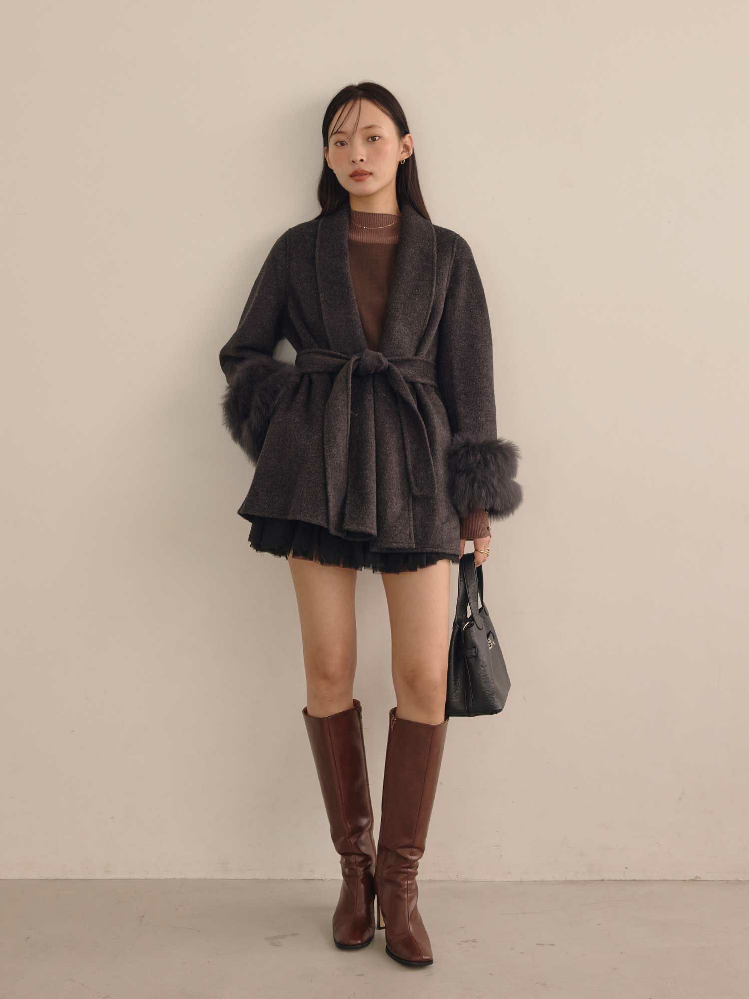 Back open mix knit ワンピース