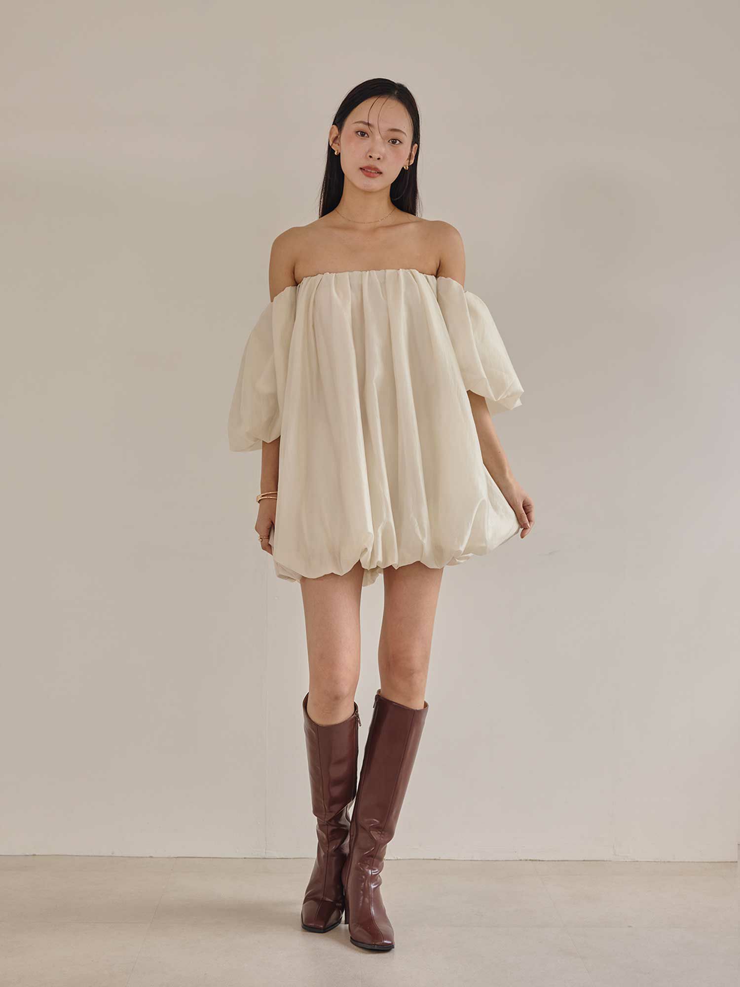 Back open mix knit ワンピース